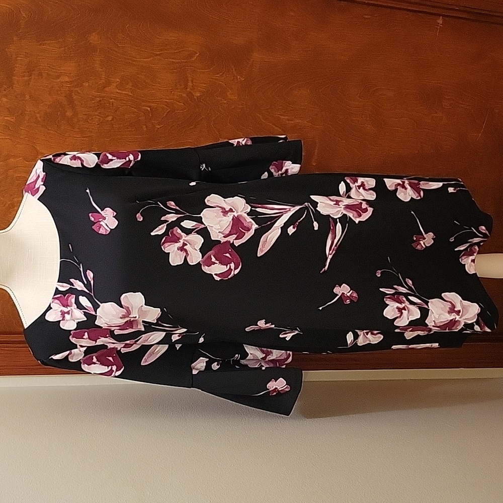 LAUREN RALPH LAUREN | Black Career Dress with Pink Floral Print - size 14